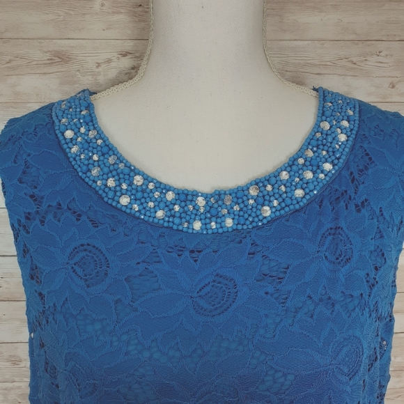 Wallis Floral Lace Dress 18 Beaded Sleeveless 114 - Picture 3 of 6